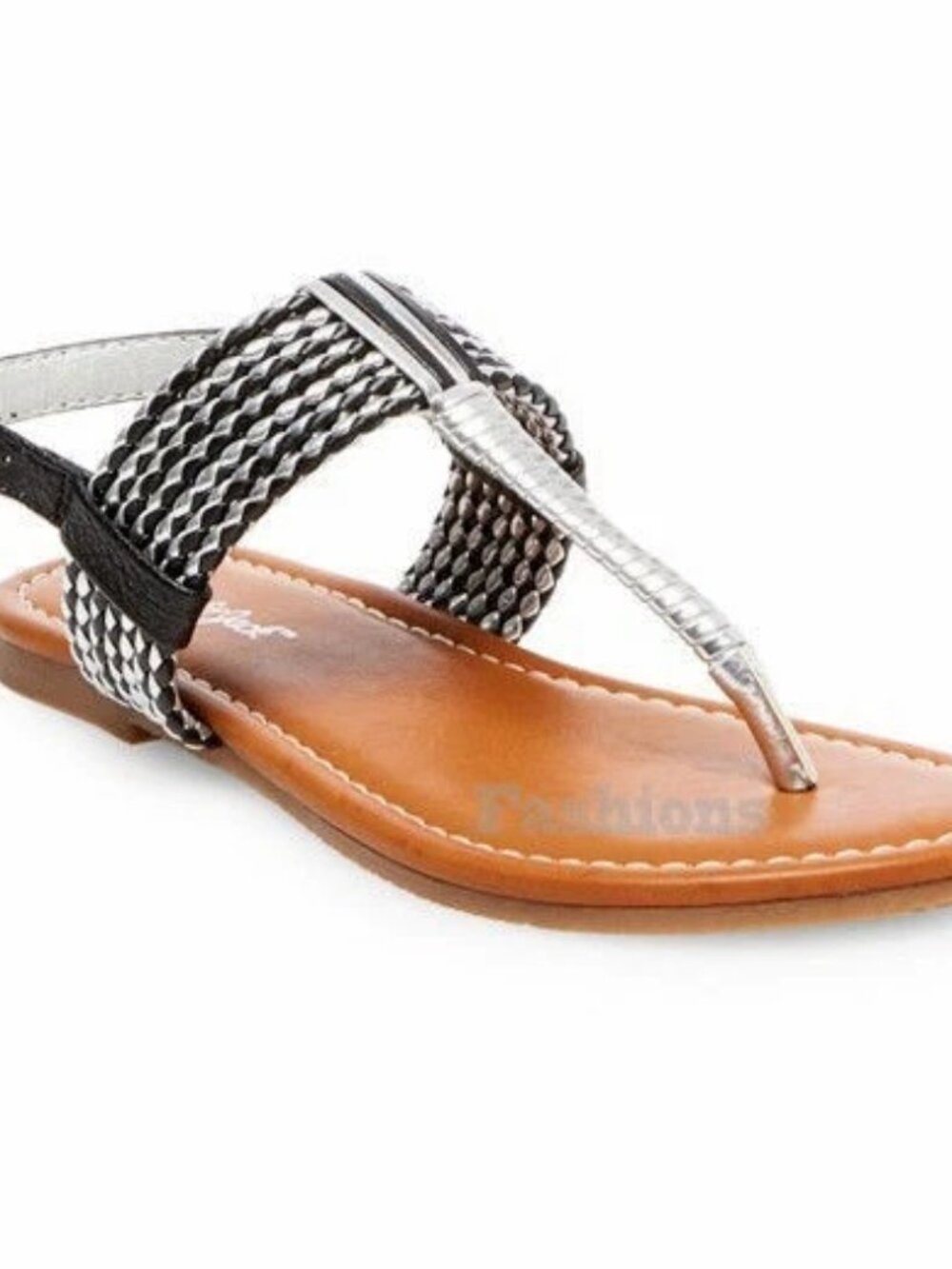 Cat & Jack Nikko Thong Black Ankle Strap Sandals Black/Silver GIRLS Size 2 NWT